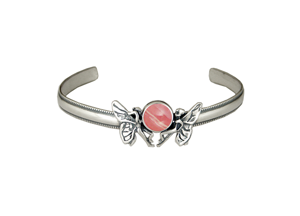 Sterling Silver Double Fairy Cuff Bracelet With Rhodocrosite